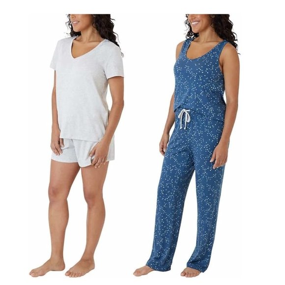 NWT Eddie Bauer Women's 4 Piece Pajama Sleep Set Gray Blue Size L $60 EE357 - Picture 4 of 4